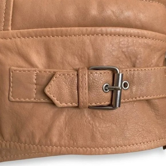 J. Crew Collection Standing Collar Leather Moto Jacket - NWOT - Peach Tan - Picture 10 of 11